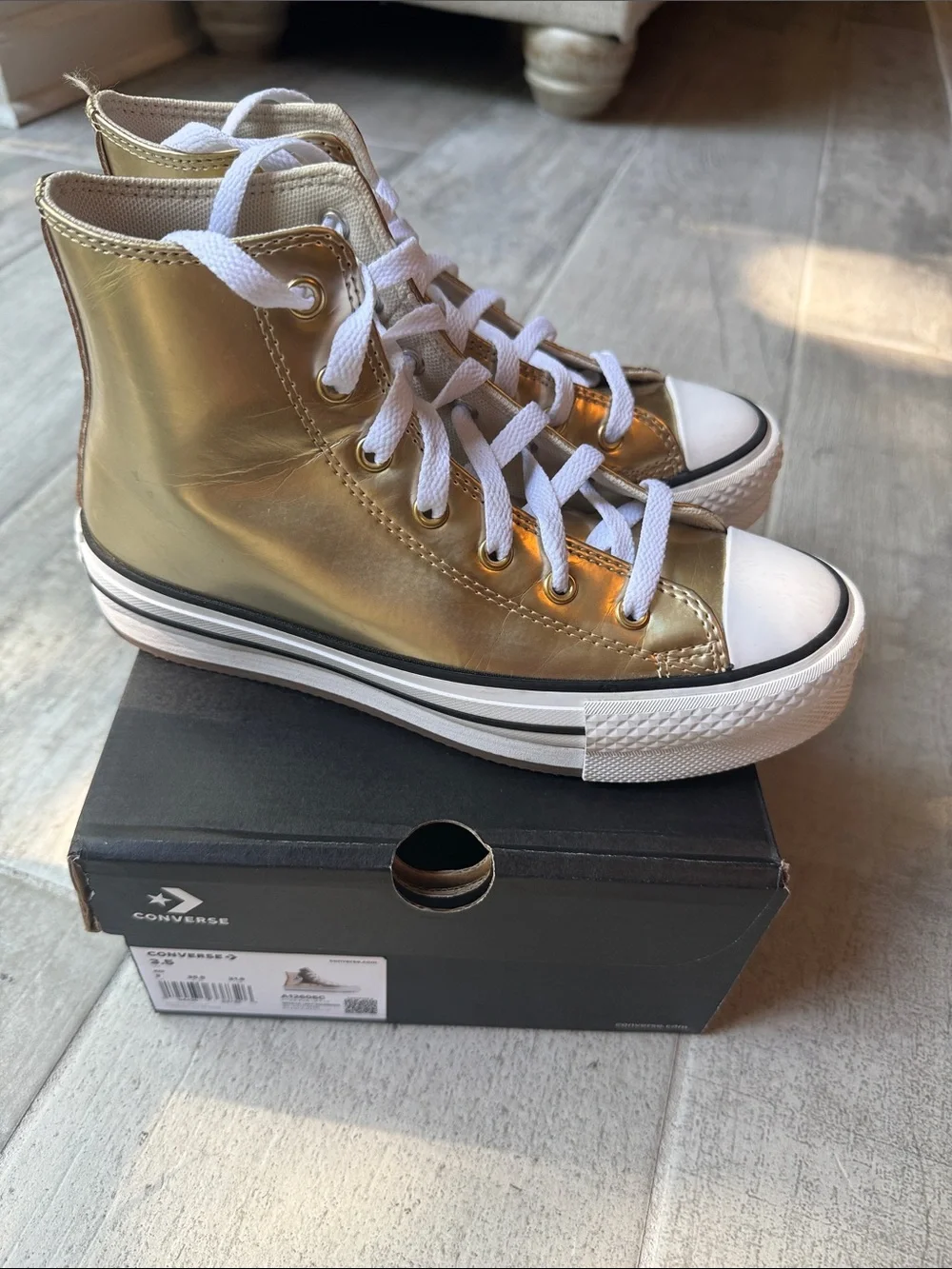 Converse Kids Metallic Gold High-Top Sneakers with White Accents